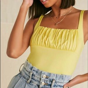Ruched square neck yellow top